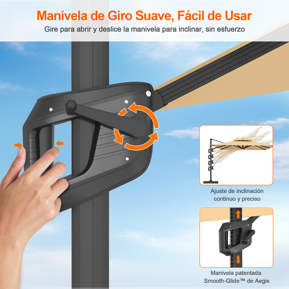Patioslife Aegis Pro Sombrilla Excéntrica con Estructura de Aluminio para Jardín y Terraza