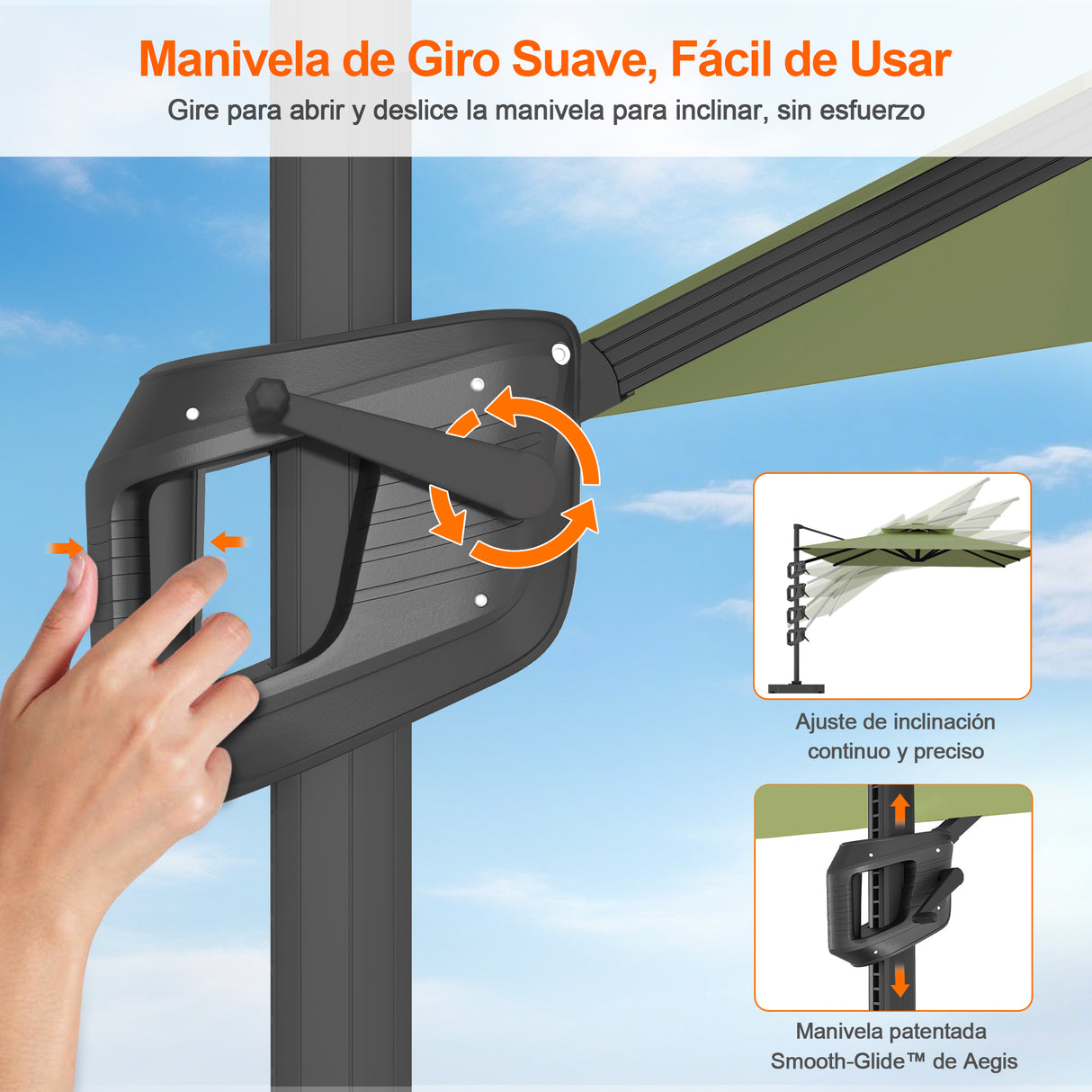 Patioslife Aegis Pro Sombrilla Excéntrica con Estructura de Aluminio para Jardín y Terraza