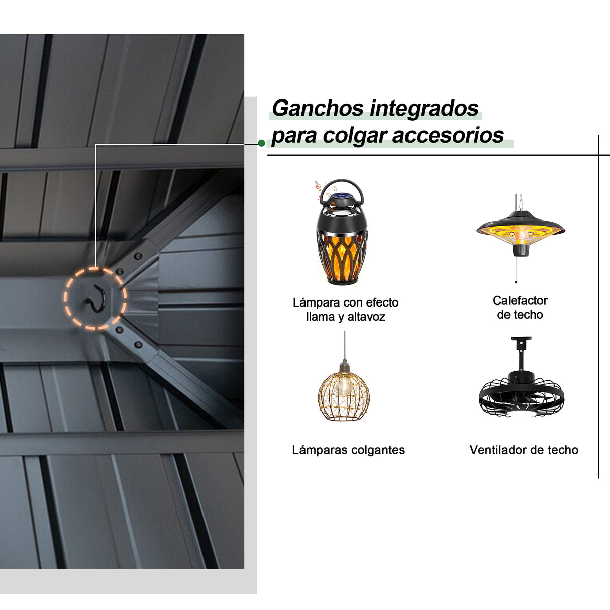 Patioslife Luxury Haven Cenador de Aluminio con Techo Rígido, Drenaje Integrado y Cortinas