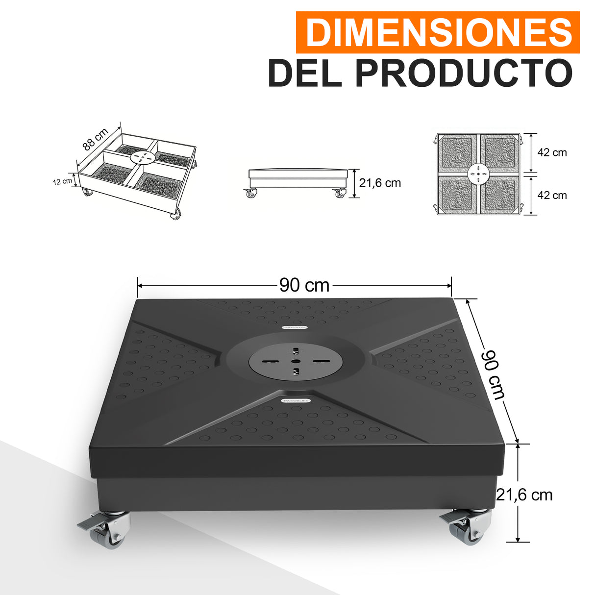 Patioslife Base Modular con Ruedas y Freno para Sombrilla Excéntrica Aegis