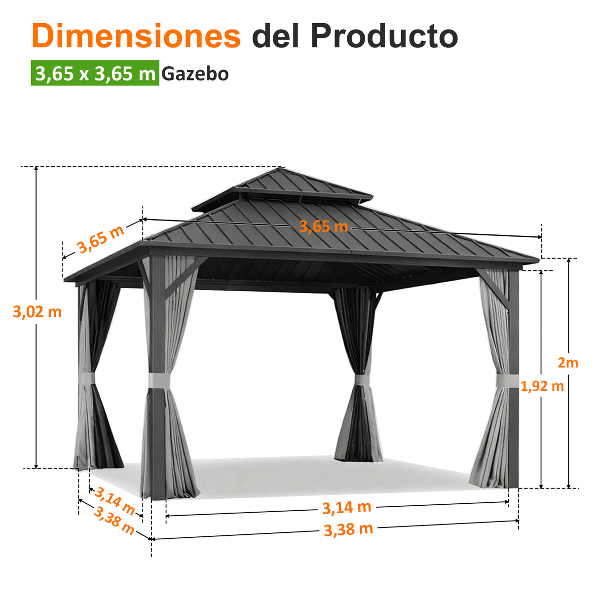 Patioslife Luxury Haven Cenador de Aluminio con Techo Rígido, Drenaje Integrado y Cortinas