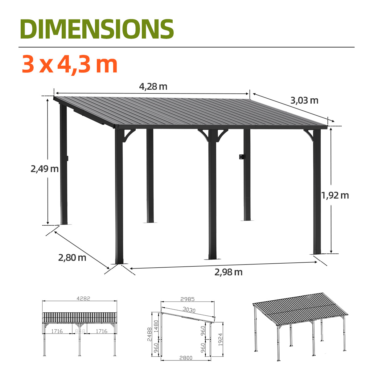 Patioslife Haven Gazebo de Techo Duro de Pared de Aluminio