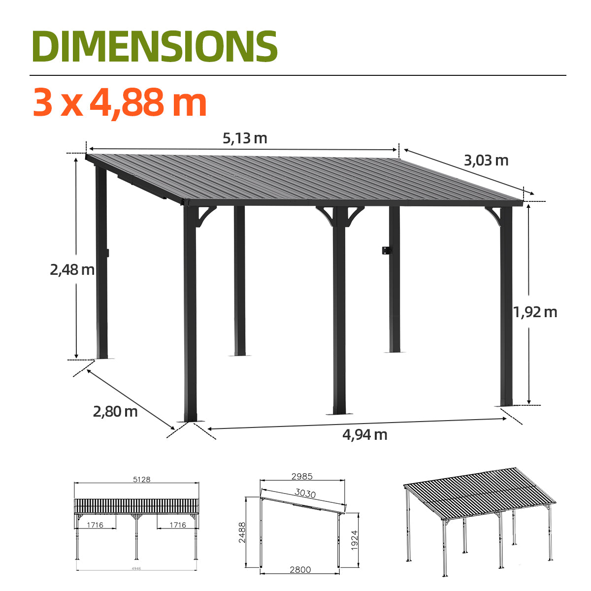 Patioslife Haven Gazebo de Techo Duro de Pared de Aluminio