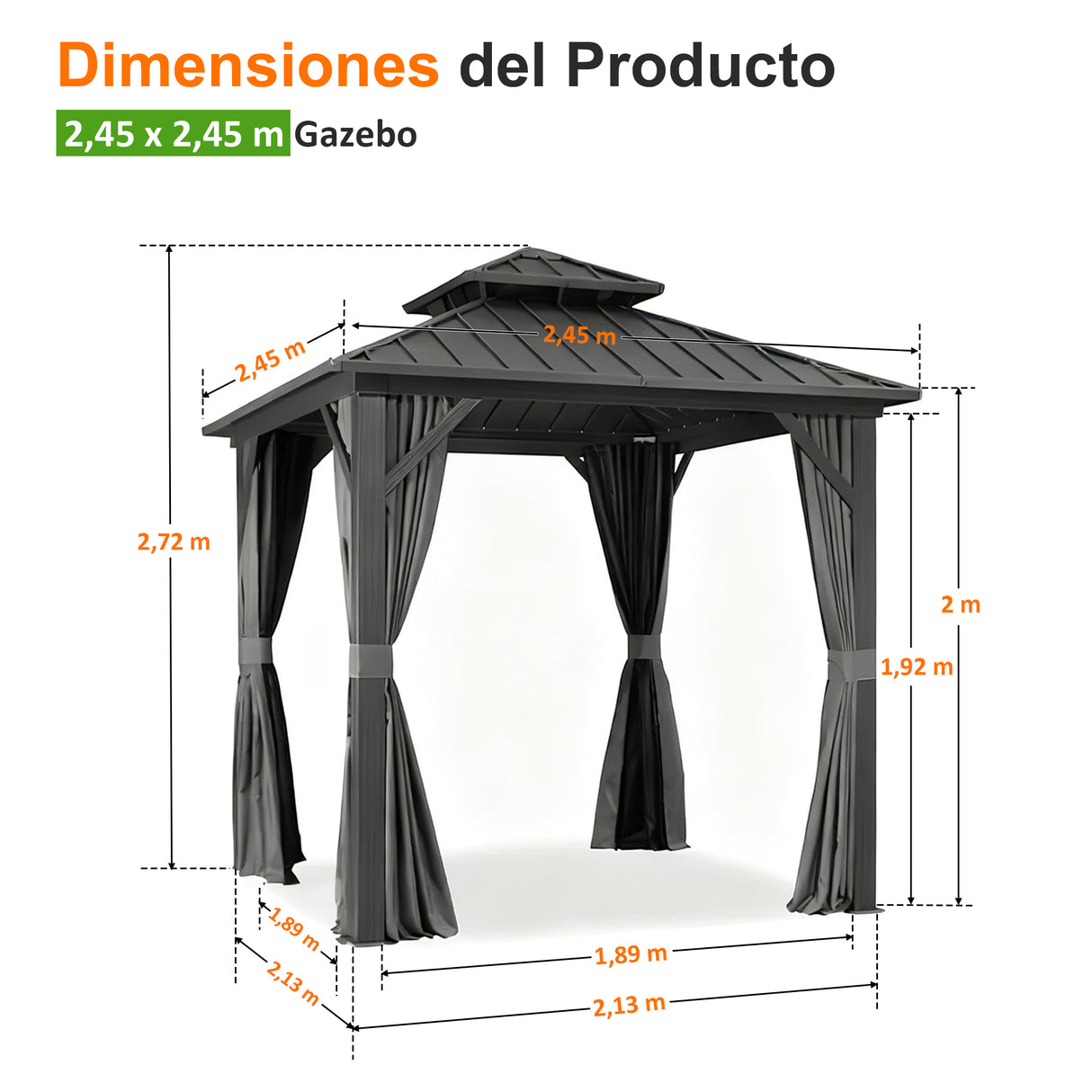 Patioslife Luxury Haven Cenador de Aluminio con Techo Rígido, Drenaje Integrado y Cortinas