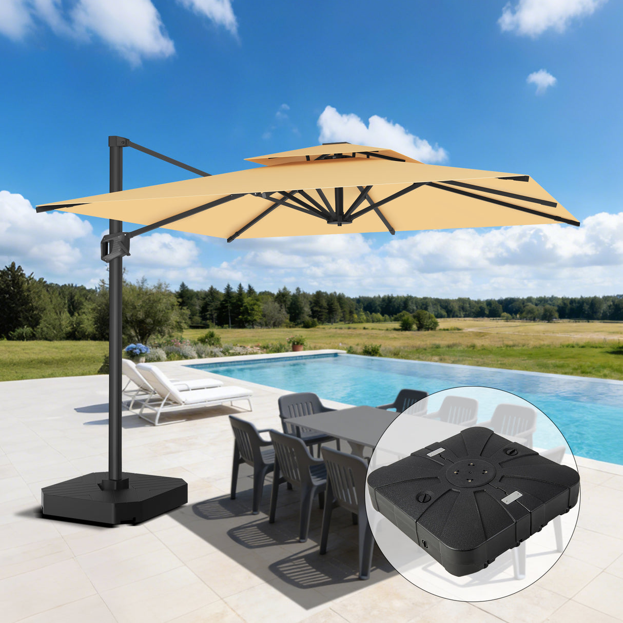 Patioslife Aegis Pro Sombrilla Excéntrica con Estructura de Aluminio para Jardín y Terraza