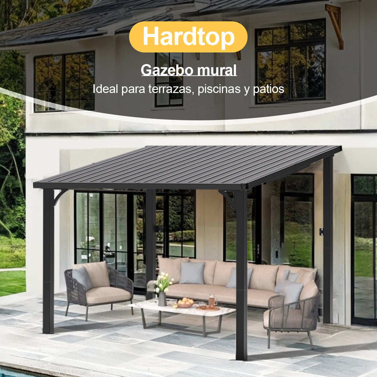 Patioslife Haven Gazebo de Techo Duro de Pared de Aluminio