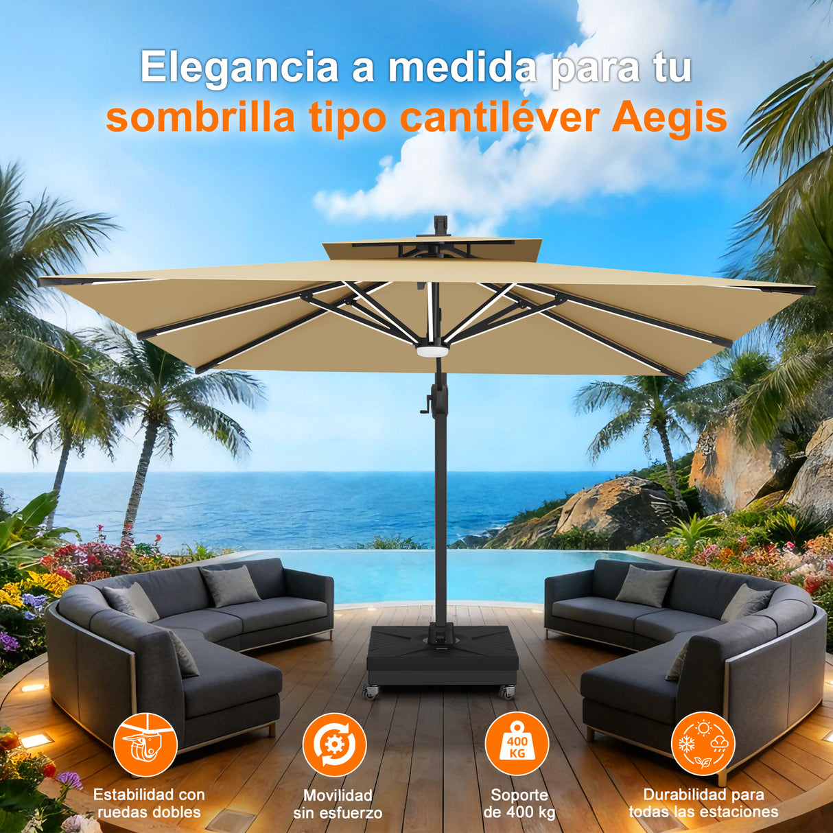 Patioslife Base Modular con Ruedas y Freno para Sombrilla Excéntrica Aegis