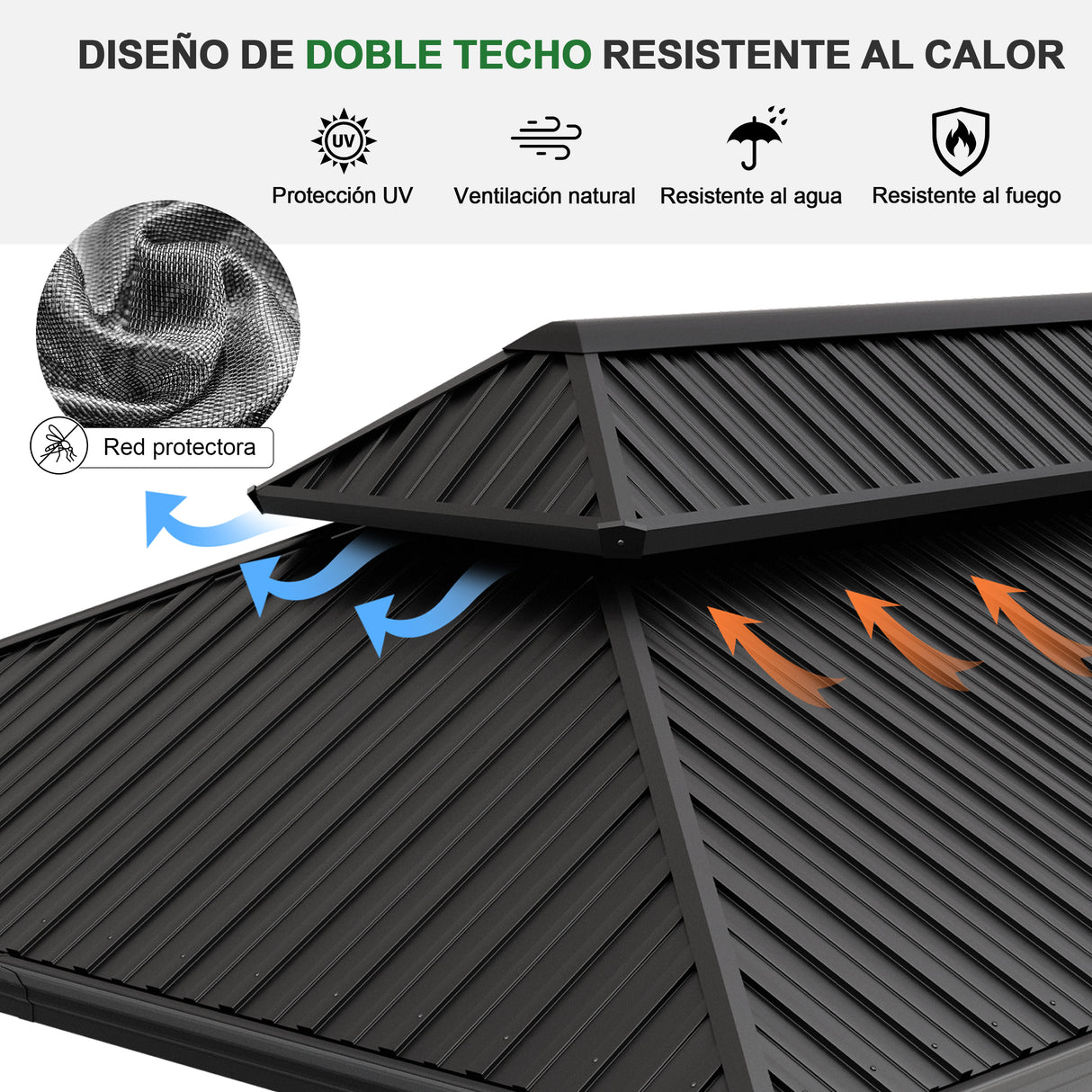 Patioslife Luxury Haven Cenador de Aluminio con Techo Rígido, Drenaje Integrado y Cortinas