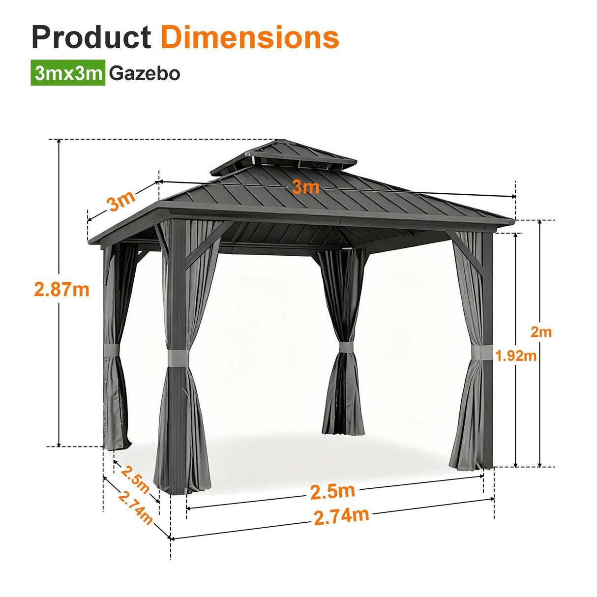 Patioslife Luxury Haven Cenador de Aluminio con Techo Rígido, Drenaje Integrado y Cortinas