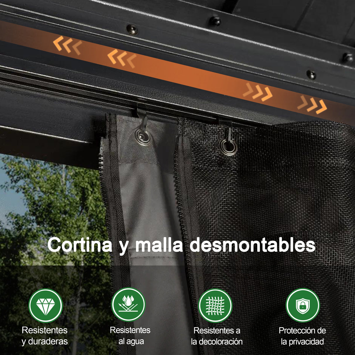 Patioslife Luxury Haven Cenador de Aluminio con Techo Rígido, Drenaje Integrado y Cortinas