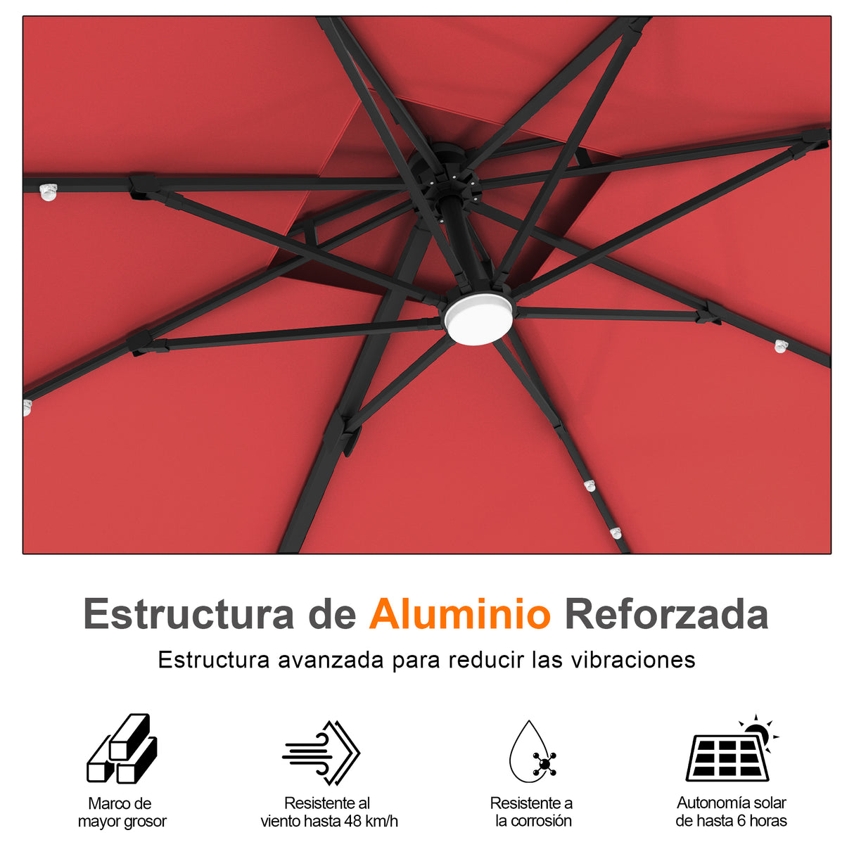 Patioslife Aegis Pro Sombrilla Excéntrica con Iluminación LED Solar, Estructura de Aluminio Termolacado y Rotación 360°