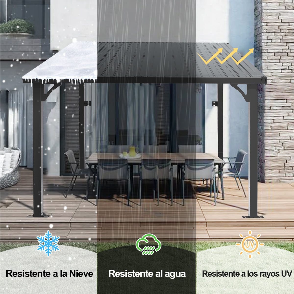 Patioslife Haven Gazebo de Techo Duro de Pared de Aluminio