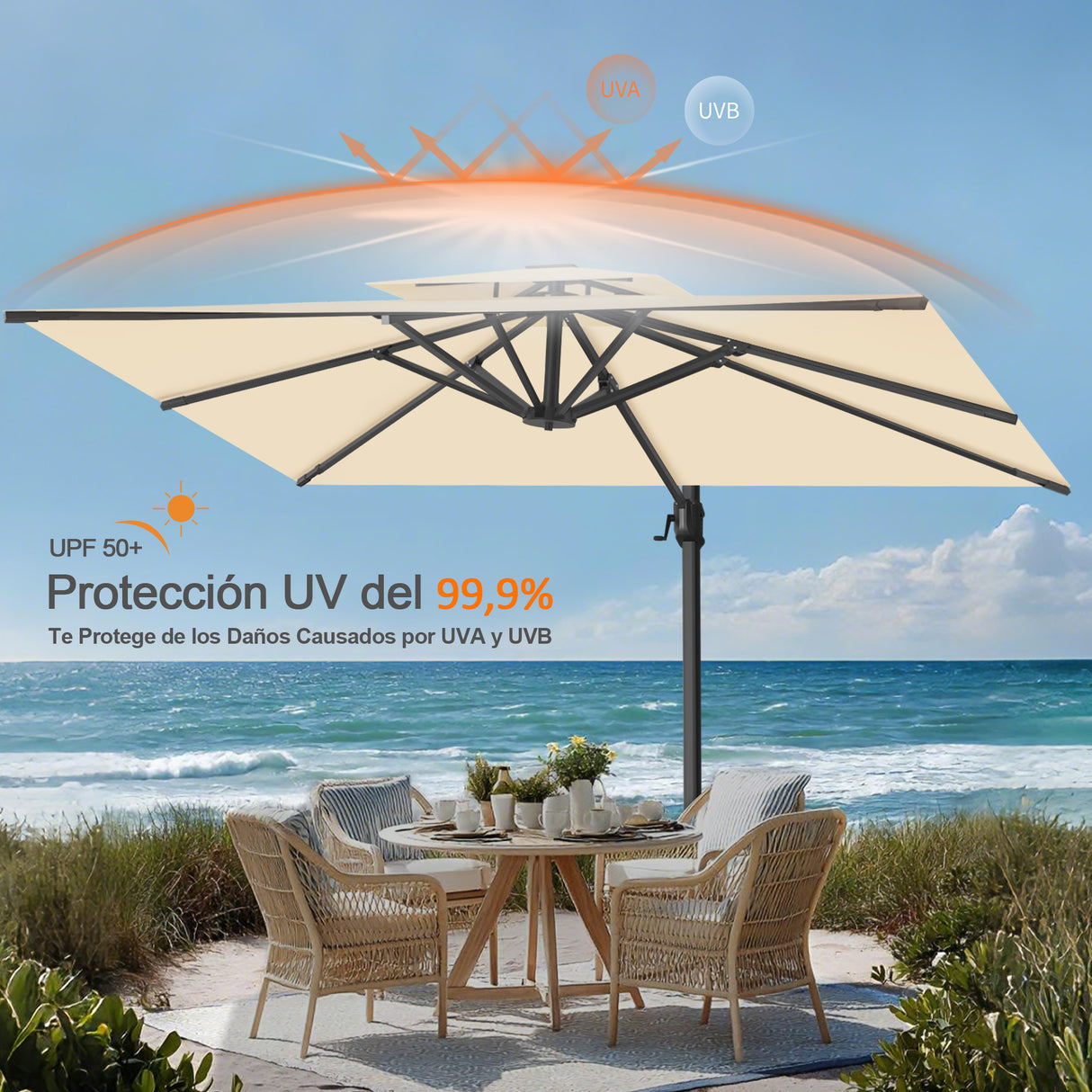 Patioslife Aegis Pro Sombrilla Excéntrica con Estructura de Aluminio para Jardín y Terraza