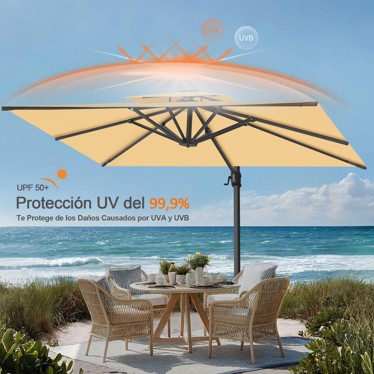 Patioslife Aegis Pro Sombrilla Excéntrica con Estructura de Aluminio para Jardín y Terraza