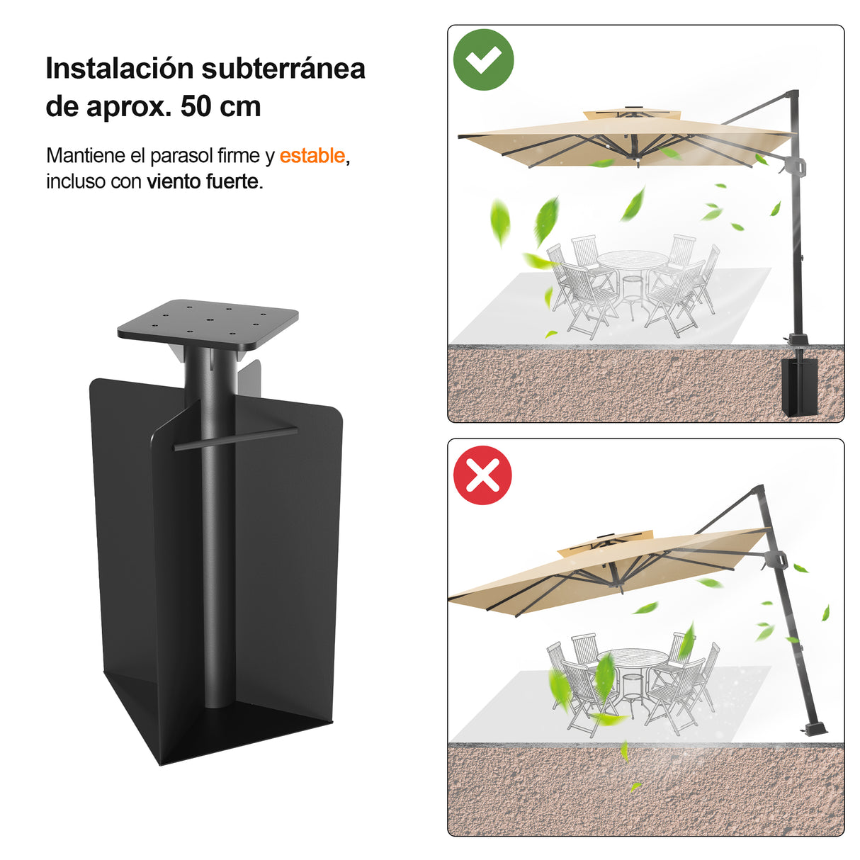 Patioslife Aegis Base Empotrada para Sombrilla Excéntrica de Alta Resistencia