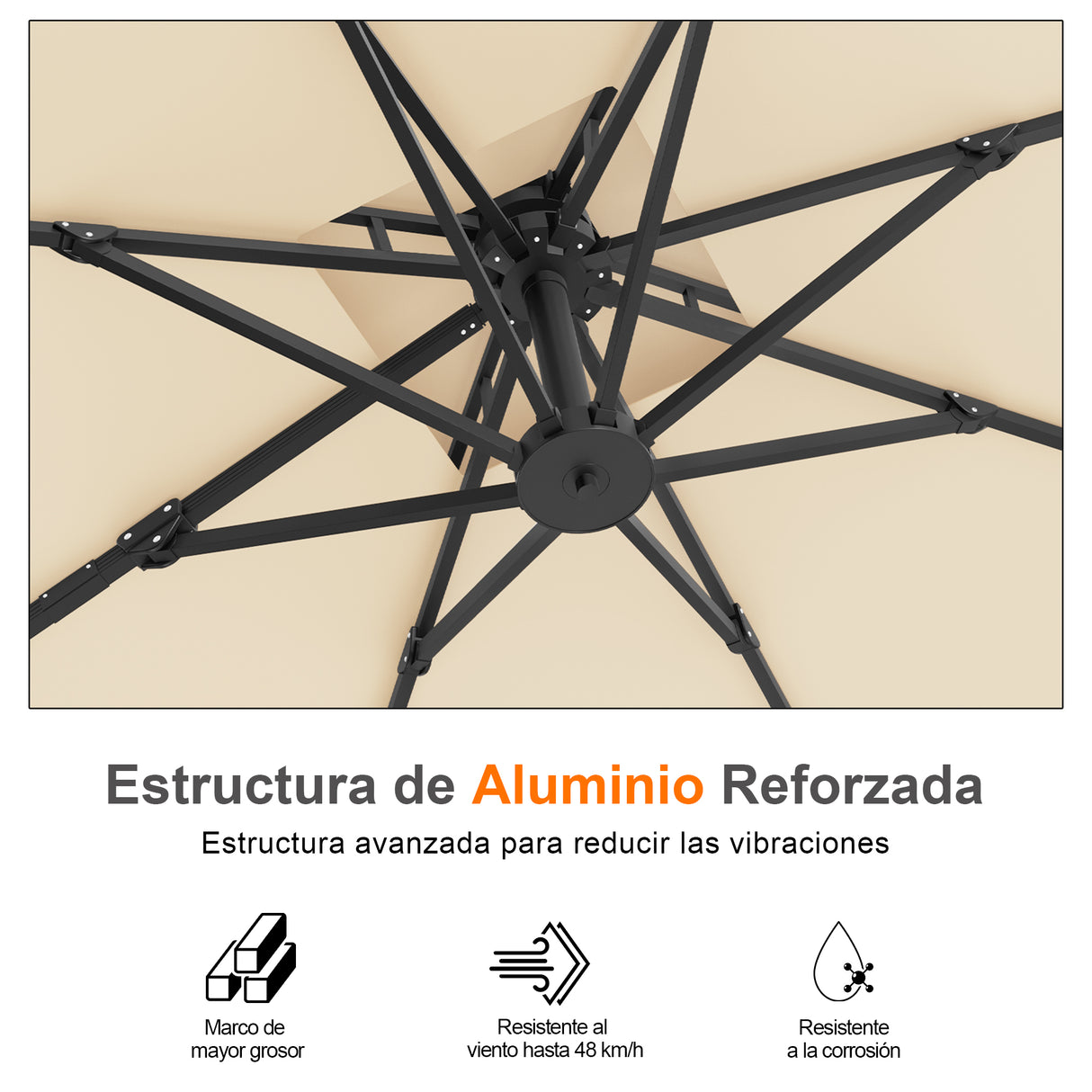 Patioslife Aegis Pro Sombrilla Excéntrica con Estructura de Aluminio para Jardín y Terraza