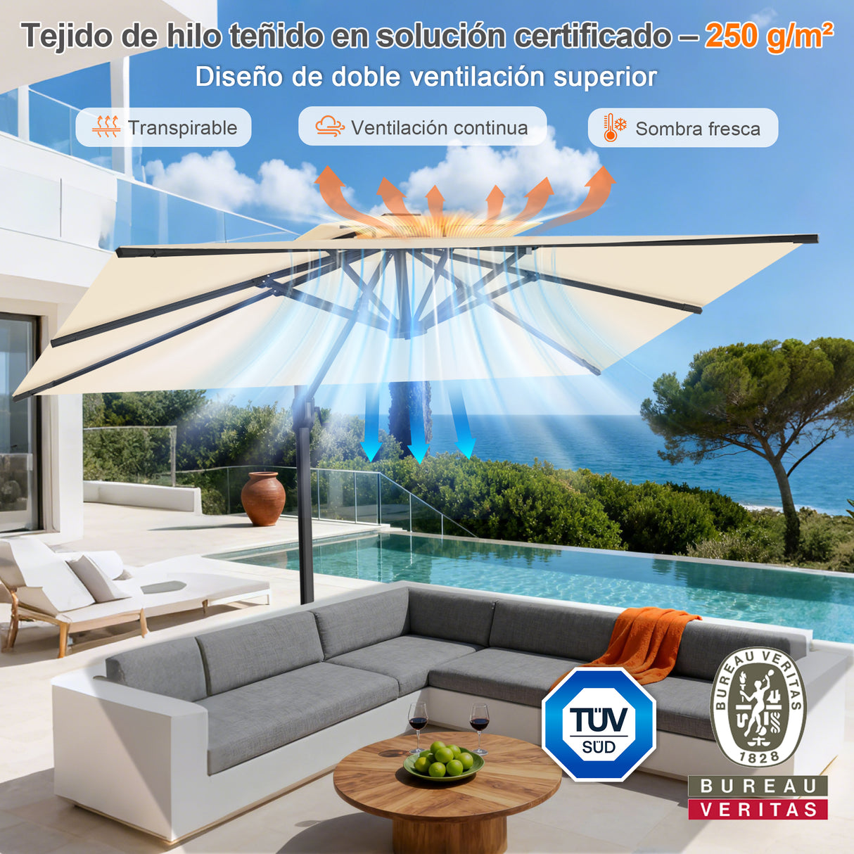 Patioslife Aegis Pro Sombrilla Excéntrica con Estructura de Aluminio para Jardín y Terraza