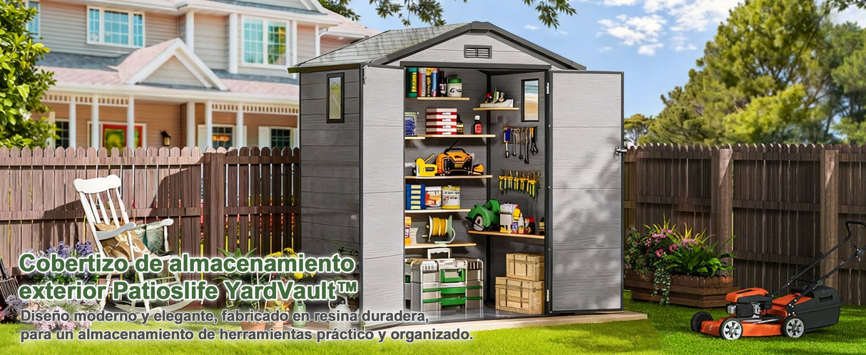 Cobertizo de Resina Patioslife YardVault | Caseta de Almacenamiento Impermeable y con Cerradura para Jardín