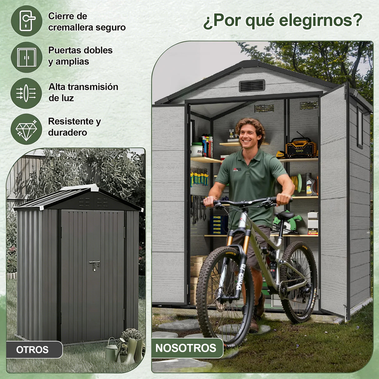 Cobertizo de Resina Patioslife YardVault | Caseta de Almacenamiento Impermeable y con Cerradura para Jardín
