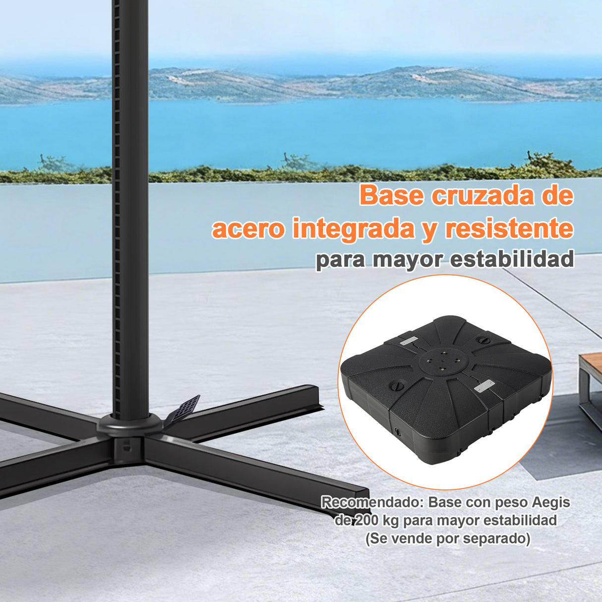 Patioslife Aegis Pro Sombrilla Excéntrica con Estructura de Aluminio para Jardín y Terraza