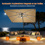 Patioslife Aegis Premium Parasol Excéntrico con LED Solar y Giro 360°