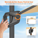 Patioslife Aegis Pro Sombrilla Excéntrica con Iluminación LED Solar, Estructura de Aluminio Termolacado y Rotación 360°