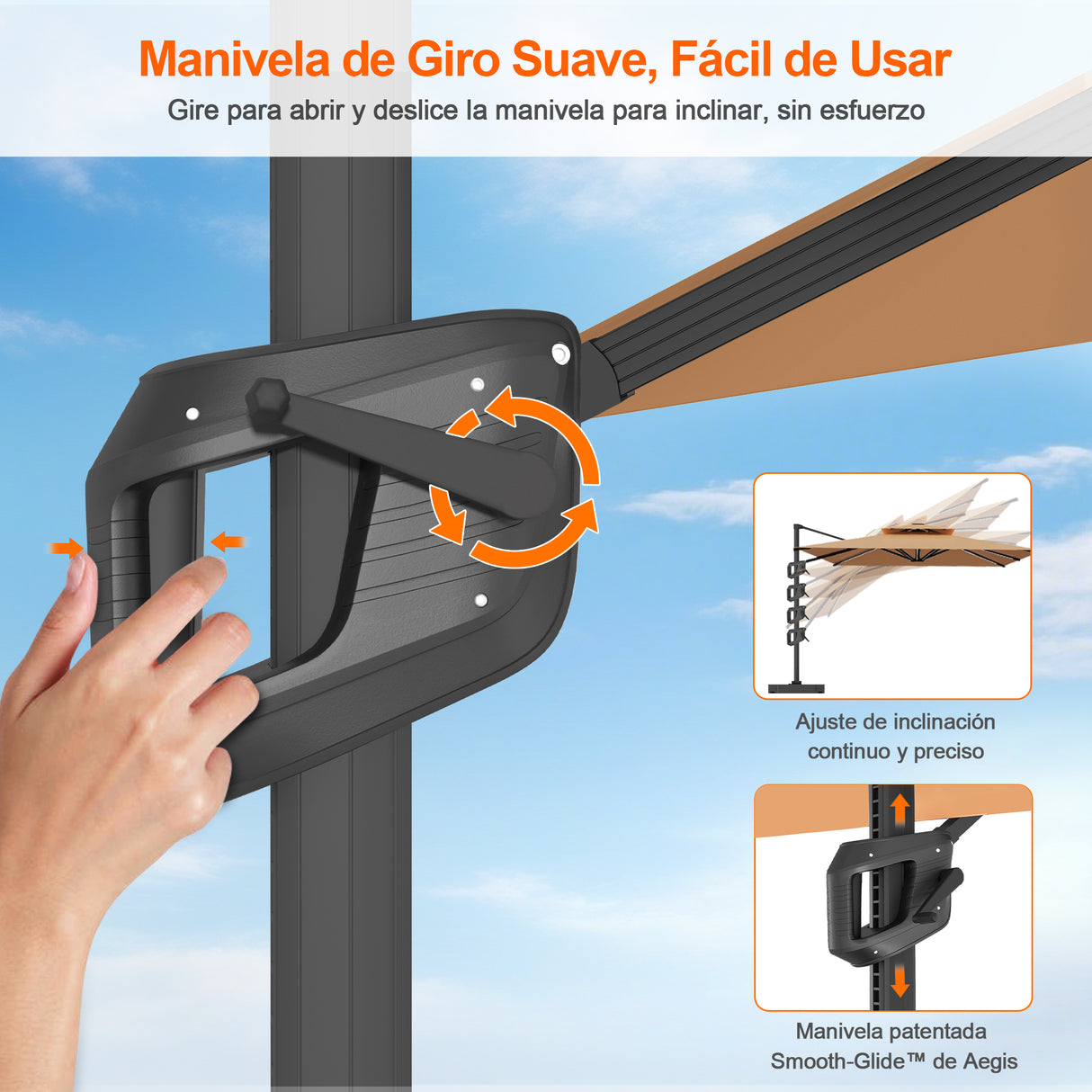 Patioslife Aegis Pro Sombrilla Excéntrica con Estructura de Aluminio para Jardín y Terraza