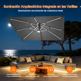 Patioslife Aegis Premium Parasol Excéntrico con LED Solar y Giro 360°
