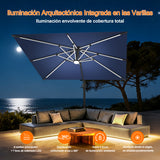Patioslife Aegis Premium Parasol Excéntrico con LED Solar y Giro 360°