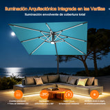 Patioslife Aegis Premium Parasol Excéntrico con LED Solar y Giro 360°