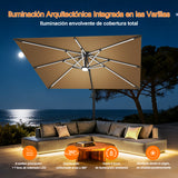 Patioslife Aegis Premium Parasol Excéntrico con LED Solar y Giro 360°