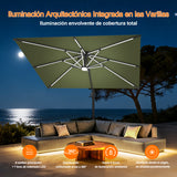 Patioslife Aegis Premium Parasol Excéntrico con LED Solar y Giro 360°