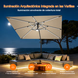Patioslife Aegis Premium Parasol Excéntrico con LED Solar y Giro 360°