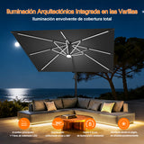 Patioslife Aegis Premium Parasol Excéntrico con LED Solar y Giro 360°