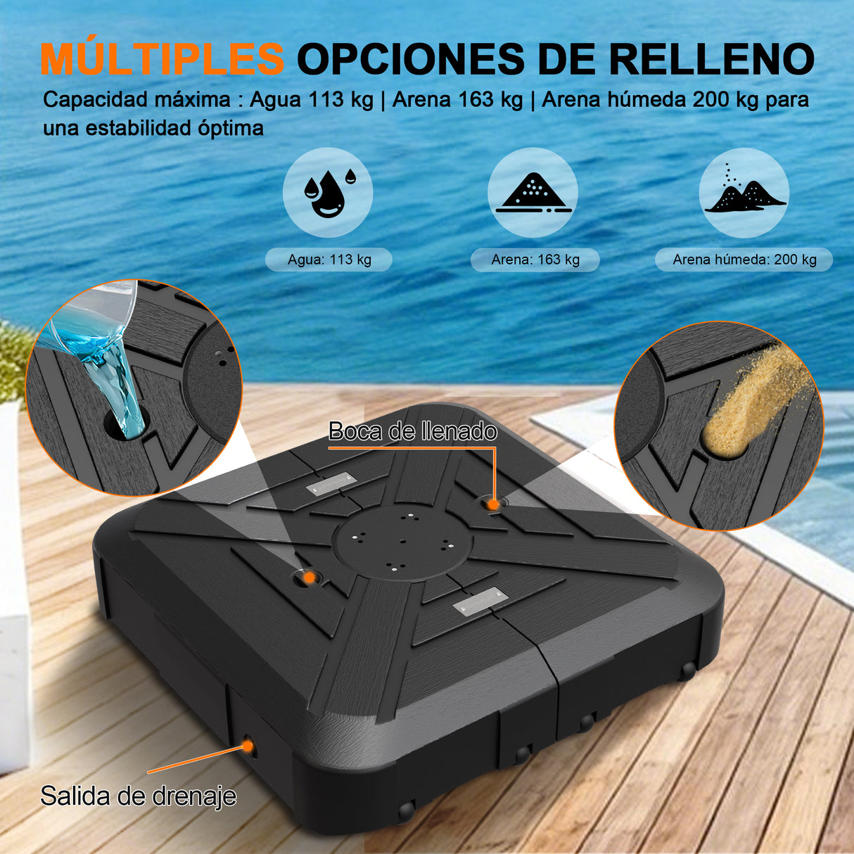 Patioslife Base Rellenable con Ruedas para Sombrilla y Parasol de Terraza