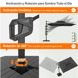 Patioslife Aegis Premium Parasol Excéntrico con LED Solar y Giro 360°