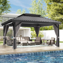 Patioslife Luxury Haven Cenador de Aluminio con Techo Rígido, Drenaje Integrado y Cortinas