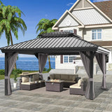 Patioslife Luxury Haven Cenador de Aluminio con Techo Rígido, Drenaje Integrado y Cortinas