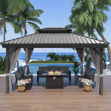 Patioslife Luxury Haven Cenador de Aluminio con Techo Rígido, Drenaje Integrado y Cortinas