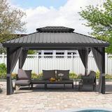 Patioslife Luxury Haven Cenador de Aluminio con Techo Rígido, Drenaje Integrado y Cortinas