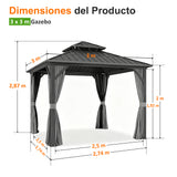 Patioslife Luxury Haven Cenador de Aluminio con Techo Rígido, Drenaje Integrado y Cortinas