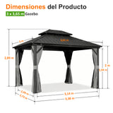 Patioslife Luxury Haven Cenador de Aluminio con Techo Rígido, Drenaje Integrado y Cortinas