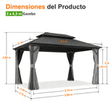 Patioslife Luxury Haven Cenador de Aluminio con Techo Rígido, Drenaje Integrado y Cortinas