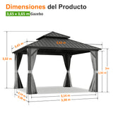Patioslife Luxury Haven Cenador de Aluminio con Techo Rígido, Drenaje Integrado y Cortinas