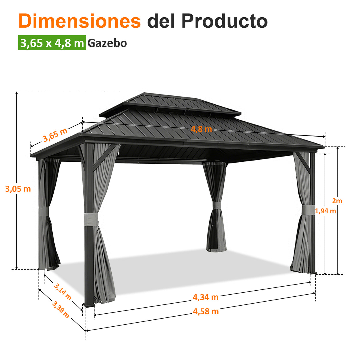 Patioslife Luxury Haven Cenador de Aluminio con Techo Rígido, Drenaje Integrado y Cortinas