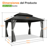 Patioslife Luxury Haven Cenador de Aluminio con Techo Rígido, Drenaje Integrado y Cortinas