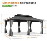 Patioslife Luxury Haven Cenador de Aluminio con Techo Rígido, Drenaje Integrado y Cortinas