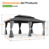 Patioslife Luxury Haven Cenador de Aluminio con Techo Rígido, Drenaje Integrado y Cortinas