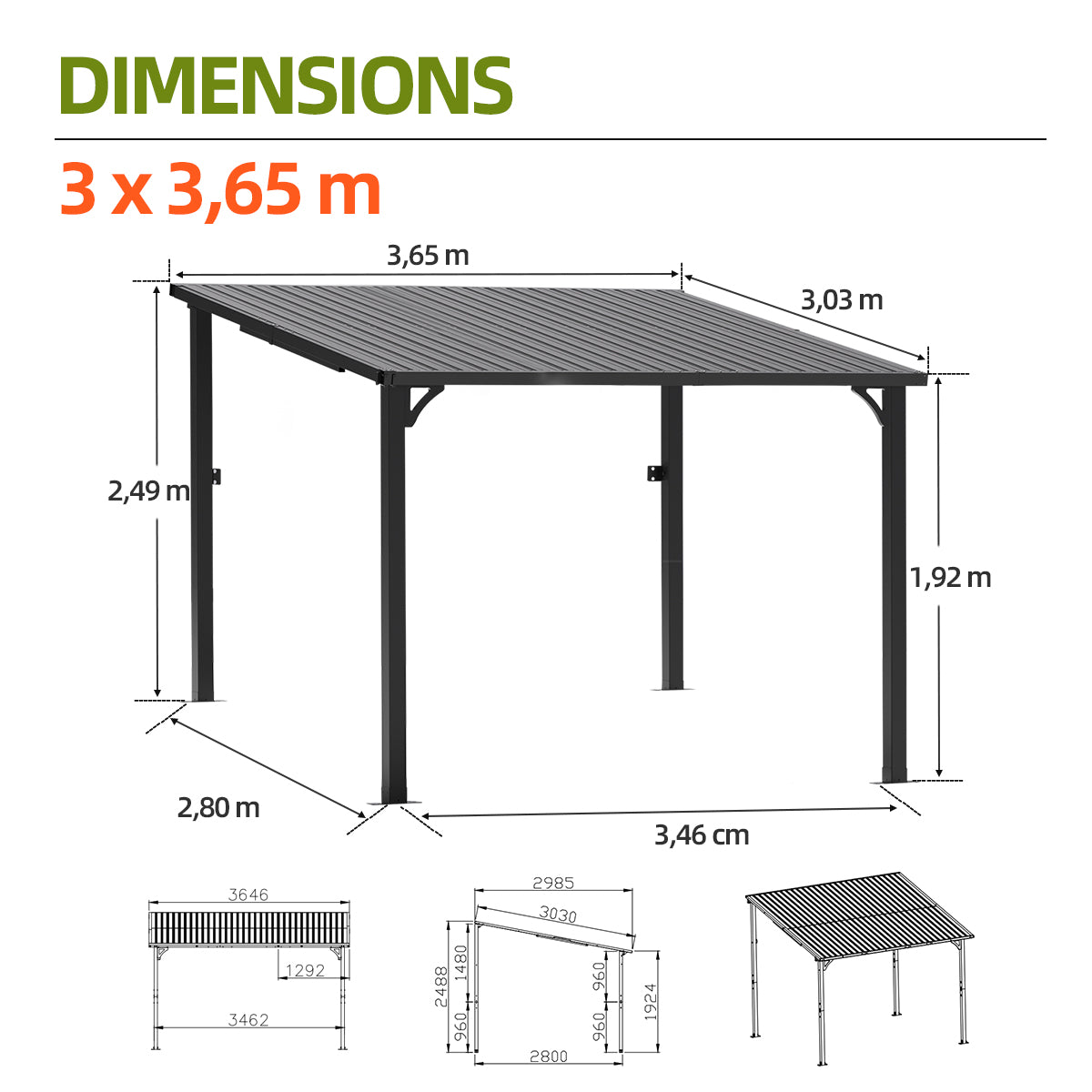 Patioslife Haven Gazebo de Techo Duro de Pared de Aluminio