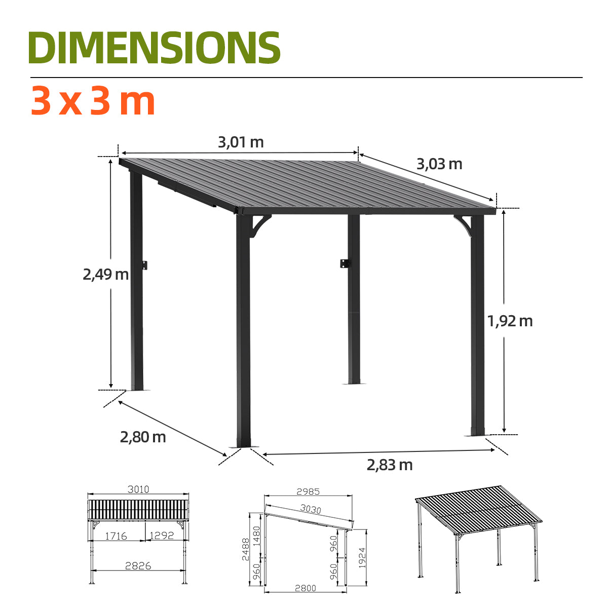 Patioslife Haven Gazebo de Techo Duro de Pared de Aluminio